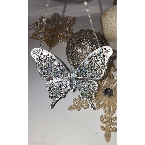 Set Of 12 Glittery Christmas Ornaments - Snowflakes Balls & Angel Decorations - Picture 7 of 16